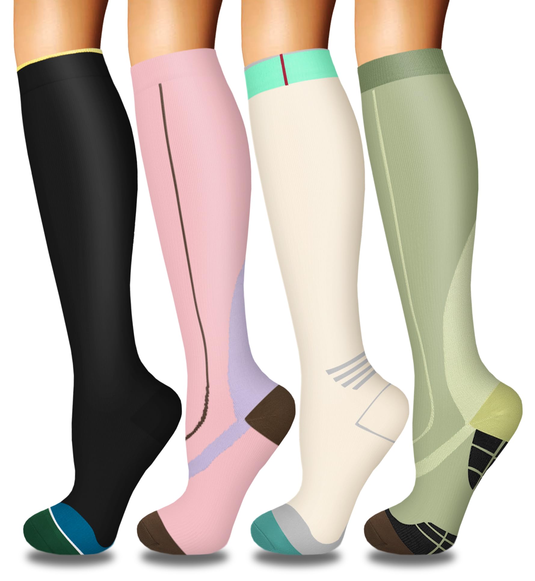 4 Pairs Compression Socks for Women Circulation-Best Support for Nurses,Running,Athletic,Travel L-XL