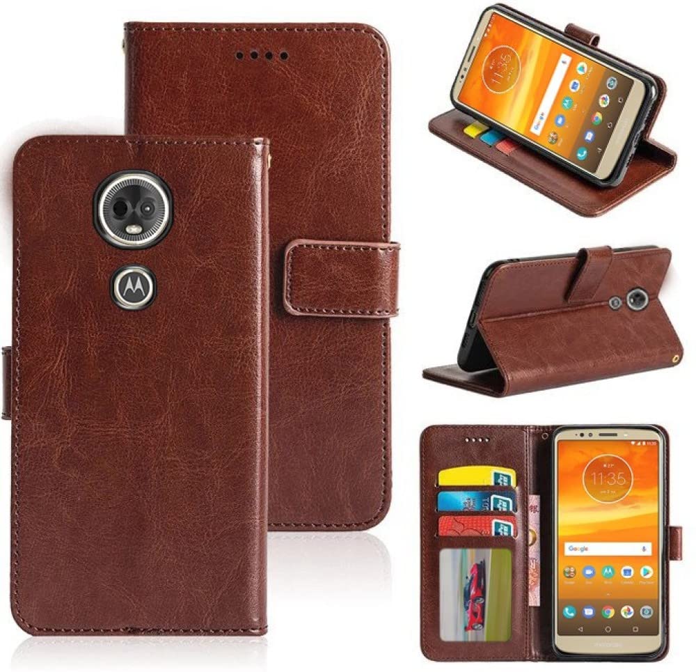Frazil Leather Flip with Wallet Case with TPU Shockproof Cover for Motorola Moto E5 Plus (Brown)