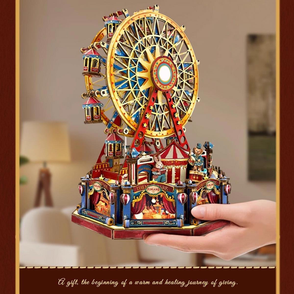 3D Holzpuzzle, 3D-Holz-Century-Riesenrad-Spieluhr, DIY-Set, rotierende Lichter, 367-teilige Schreibtischdekoration