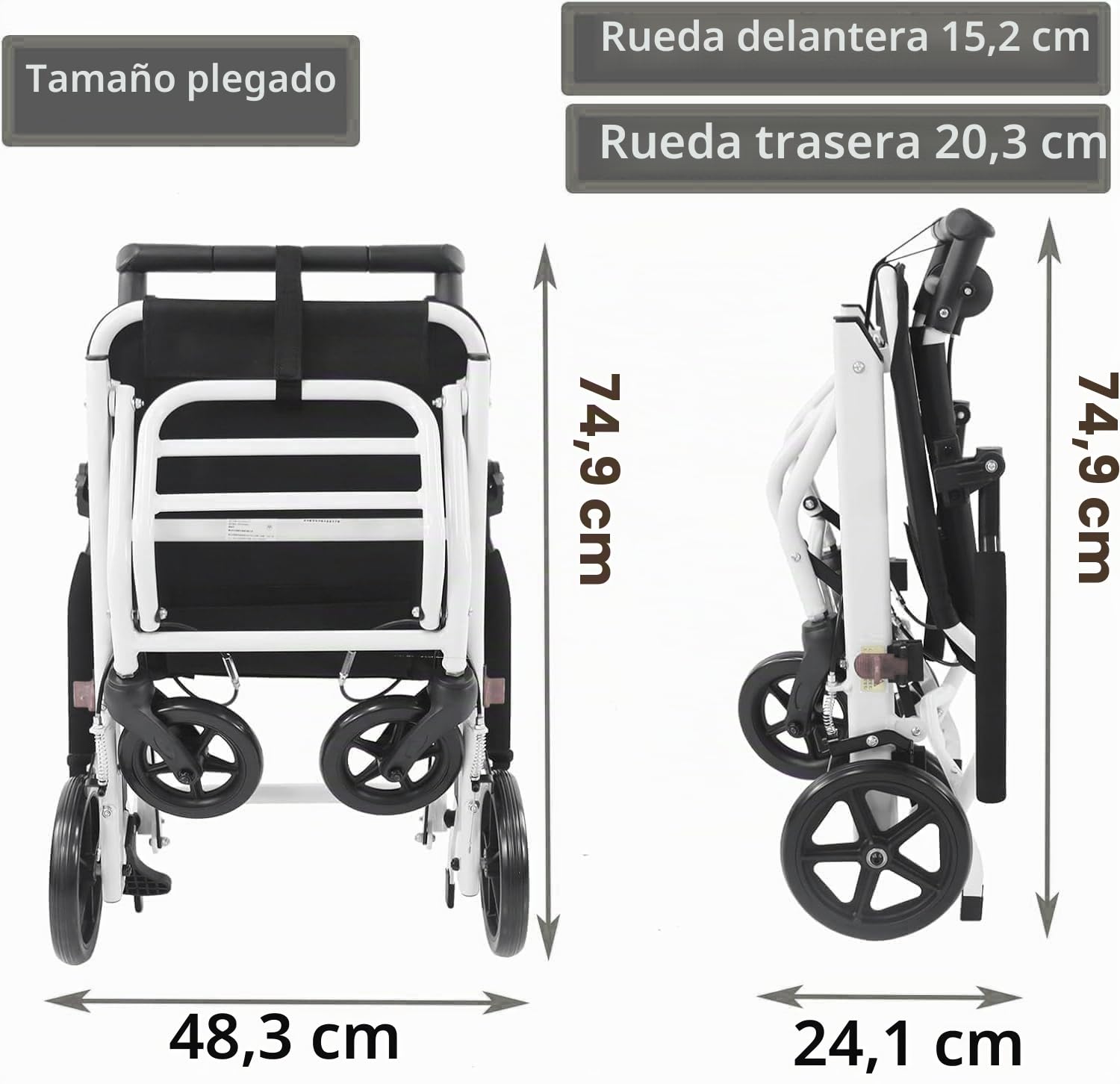 Silla de ruedas plegable ligera, solo 8,2 kg, sillas de ruedas de transporte portátiles con correa de seguridad ajustable, reposabrazos abatibles de 270°, reposapiés extraíble, silla de viaje