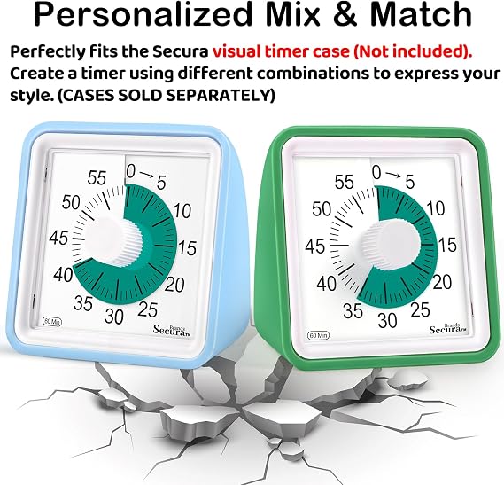 Secura 60 Minute Essential Visual Timer for Kids, Countdown Clock Timer for Special Education, Classroom, School, Desk, Home, Office, Silent Non-Ticking Time Management Tool (Dark Green & Dark Green)