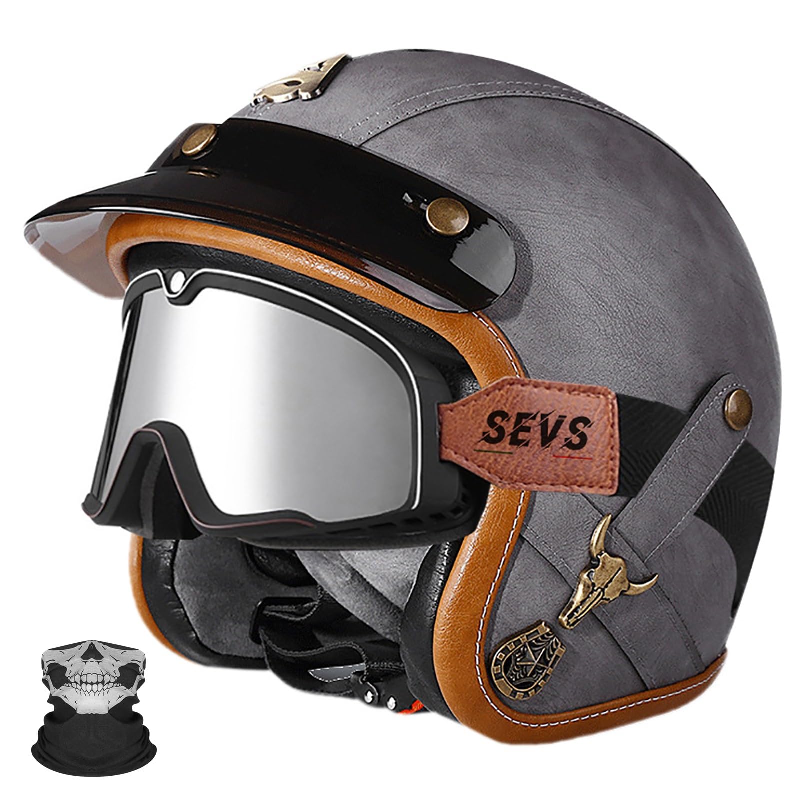 Klasyczny Kask Jet Certyfikat ECE 22.06 & Atest DOT, Dopuszczony do ruchu Kask Motocyklowy Retro Otwarty z Blendą Przeciwsłoneczną, Zewnętrzna Szybka Odczepiana, Klamra Mikrometryczna
