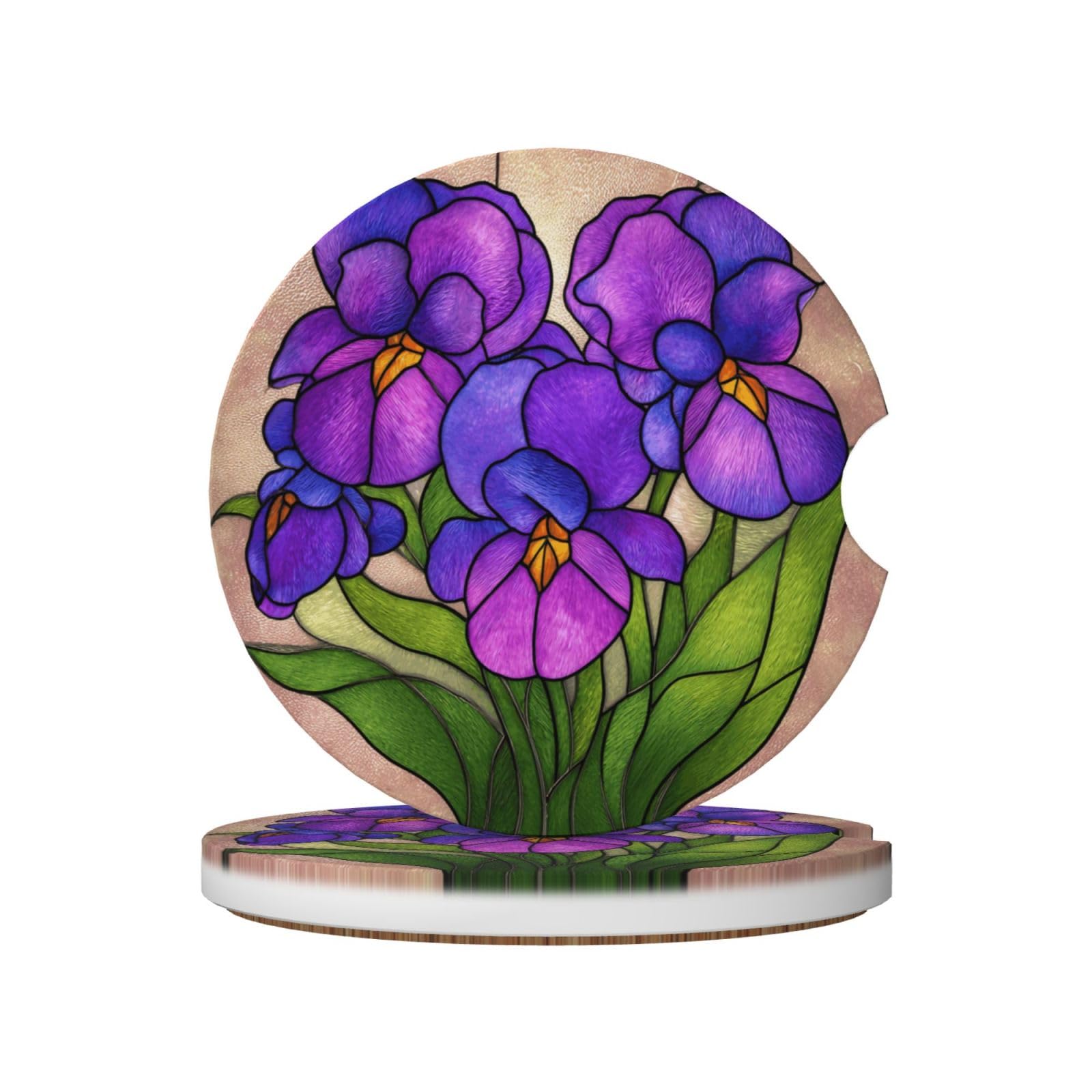 Purple Violet Flowers Ceramic Coasters,2pcs