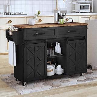 HOOBRO Kitchen Island with Storage, Rolling Kitchen Island with Sliding ...