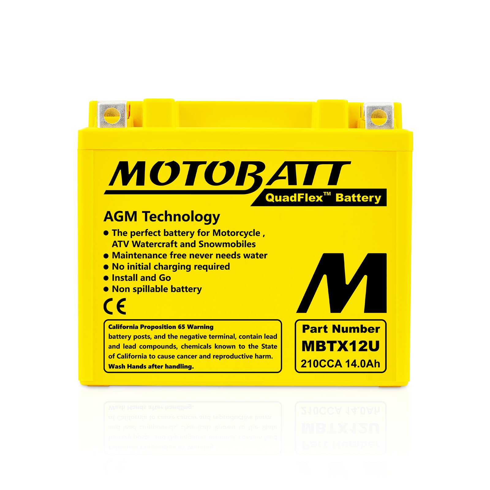MotoBatt MBTX12U (12 V 14 Amp) 200CCA Factory Activated QuadFlex AGM Battery