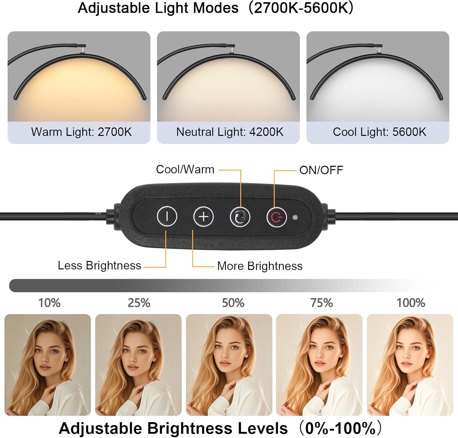 Half Moon Lash Light for Eyelash Extensions & Estheticians, Dimmable LED Lash Lamp with Flexible Gooseneck, Shadow-Free Moon Light for Lash Tech, Tattoo, SPA, Eyelash Lamp (Glossy Black)