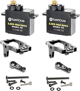 RampCrab RC Steering Servo with Servo Mount and Servo Horn for TRX4M RC Car, 1/18 Upgrades Parts, Suitable for TRX4-M Bronco Defender K10 (Black Horn), 2Sets