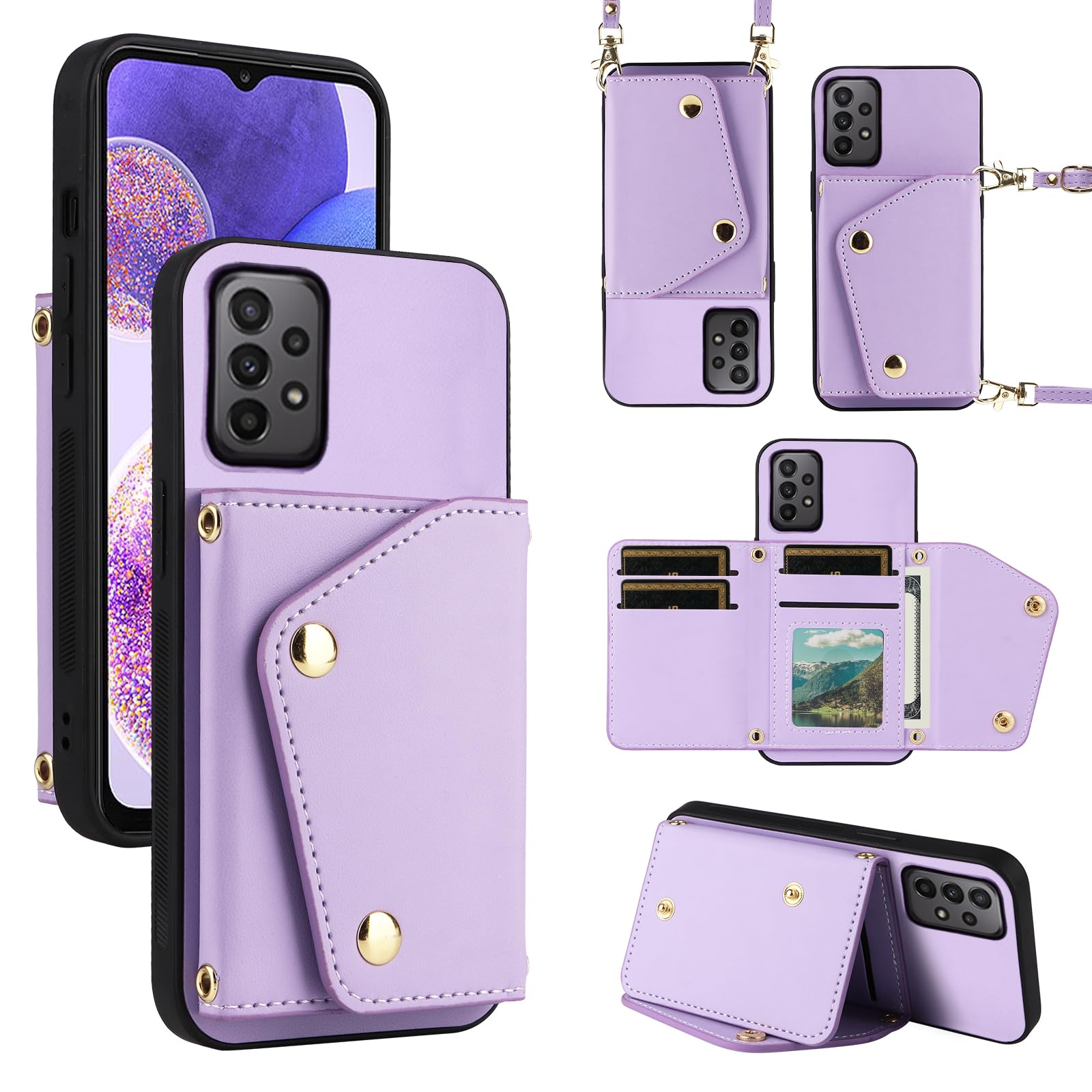 Dibosom Luxury Wallet Case for Samsung Galaxy A33 5G with 5 Card Slots Thin Slim Flip Purse & Shoulder Strap,PU Leather Credit Card Holder Stand