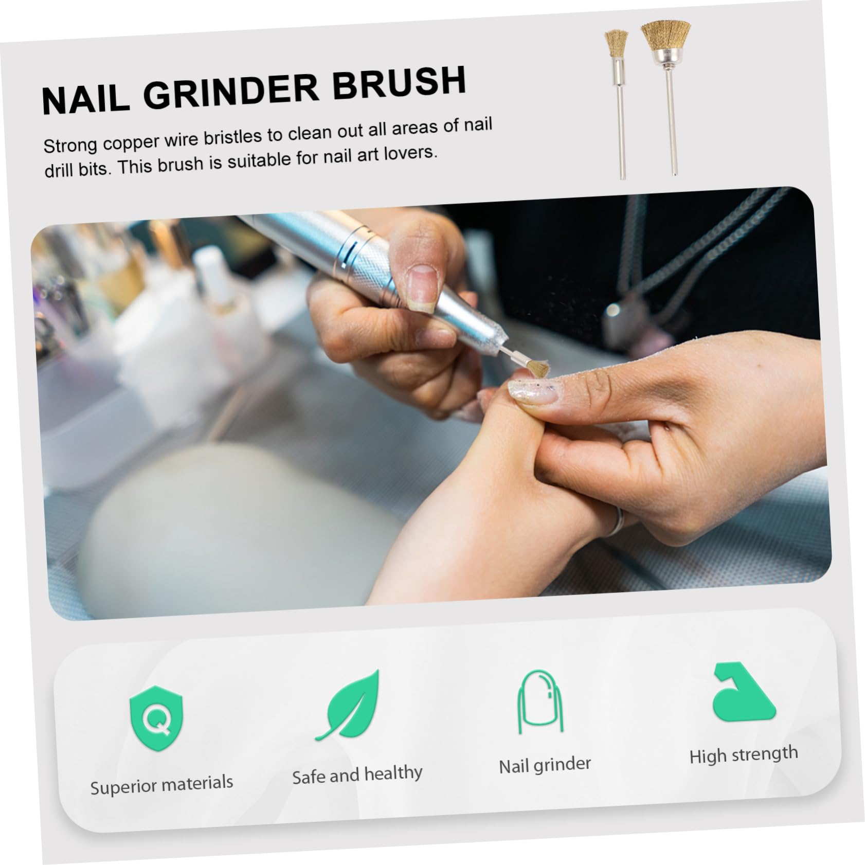 Healeved 20pezzi Spazzola Rame Per Pulizia Punta Trapano Per Unghie Strumenti Di Pulizia Per Nail Art Professionale Per Manicure e Pedicure