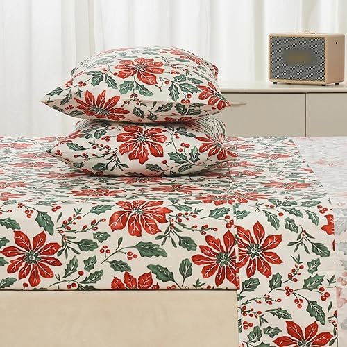 Miniatura 7 de DAUAOTO Juego de sábanas de algodón con estampado de tamaño individual, colchón de hasta 14 pulgadas de profundidad, juego de ropa de cama con