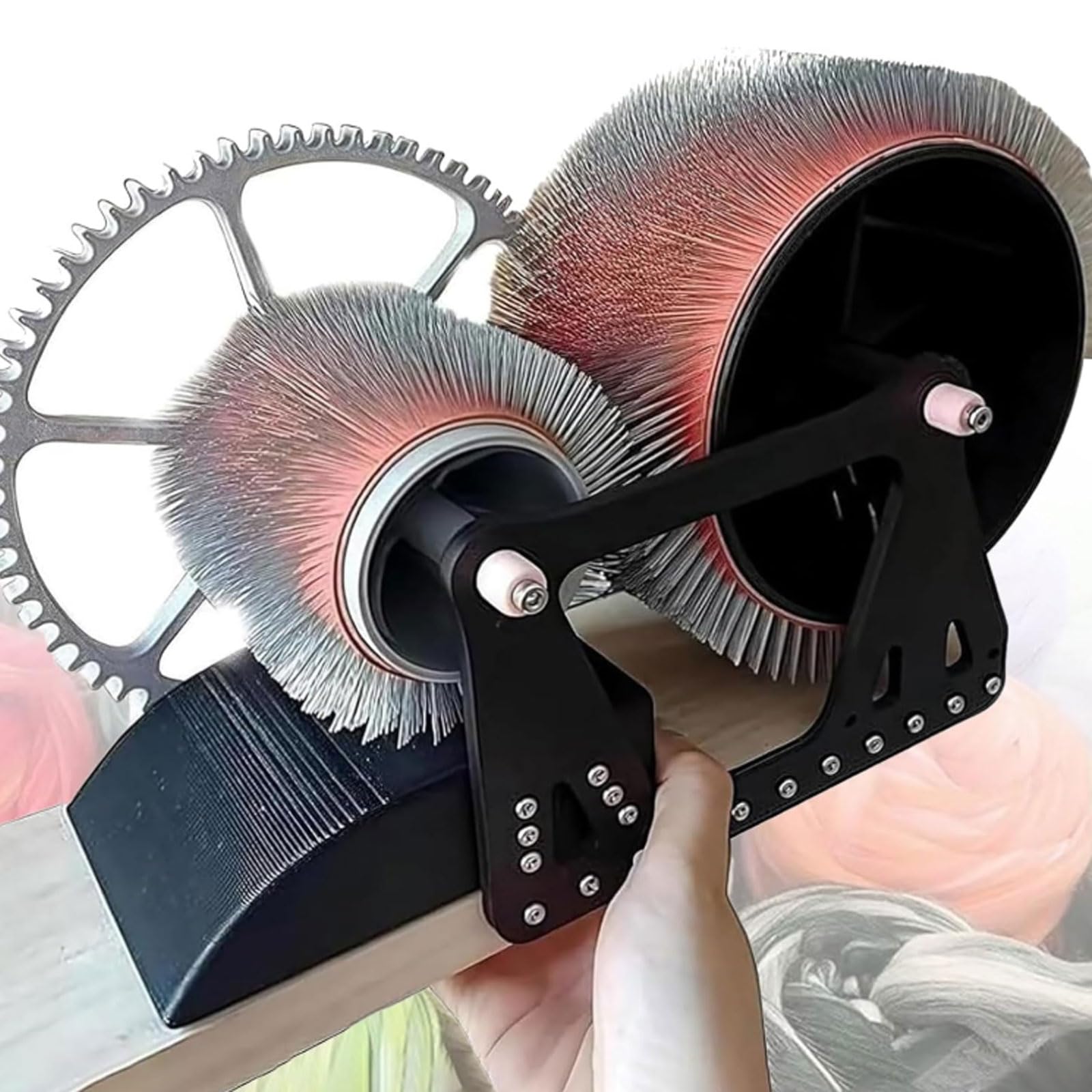 Aserzenith Black+White Wool Carding Machine, Felt Drum Carder With Flexible Brush, Combing Spinning Tool For Diy Wool Felt, Handicraft Enthusiasts