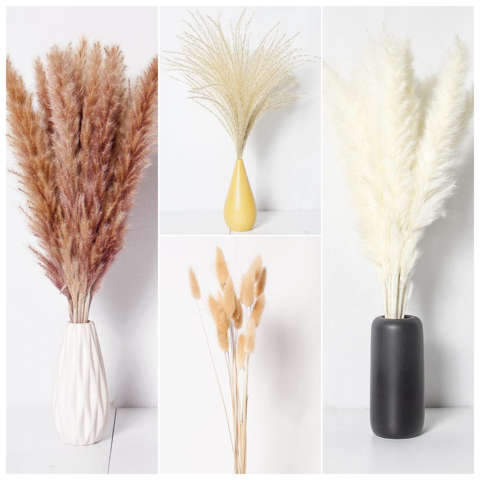 5 Steli Di Erba Della Pampa Finta Nera, Composizione Floreale In Seta Per Matrimoni E Centrotavola, Decorazione Artificiale Alta 45 Cm (Vaso Escluso)