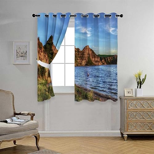 Cortinas De Cocina Modernas Beach View Coastline Sliding Glass Door Blackout Curtains Cortinas para Ventanas De Cuarto 63Inch Width by 80Inch