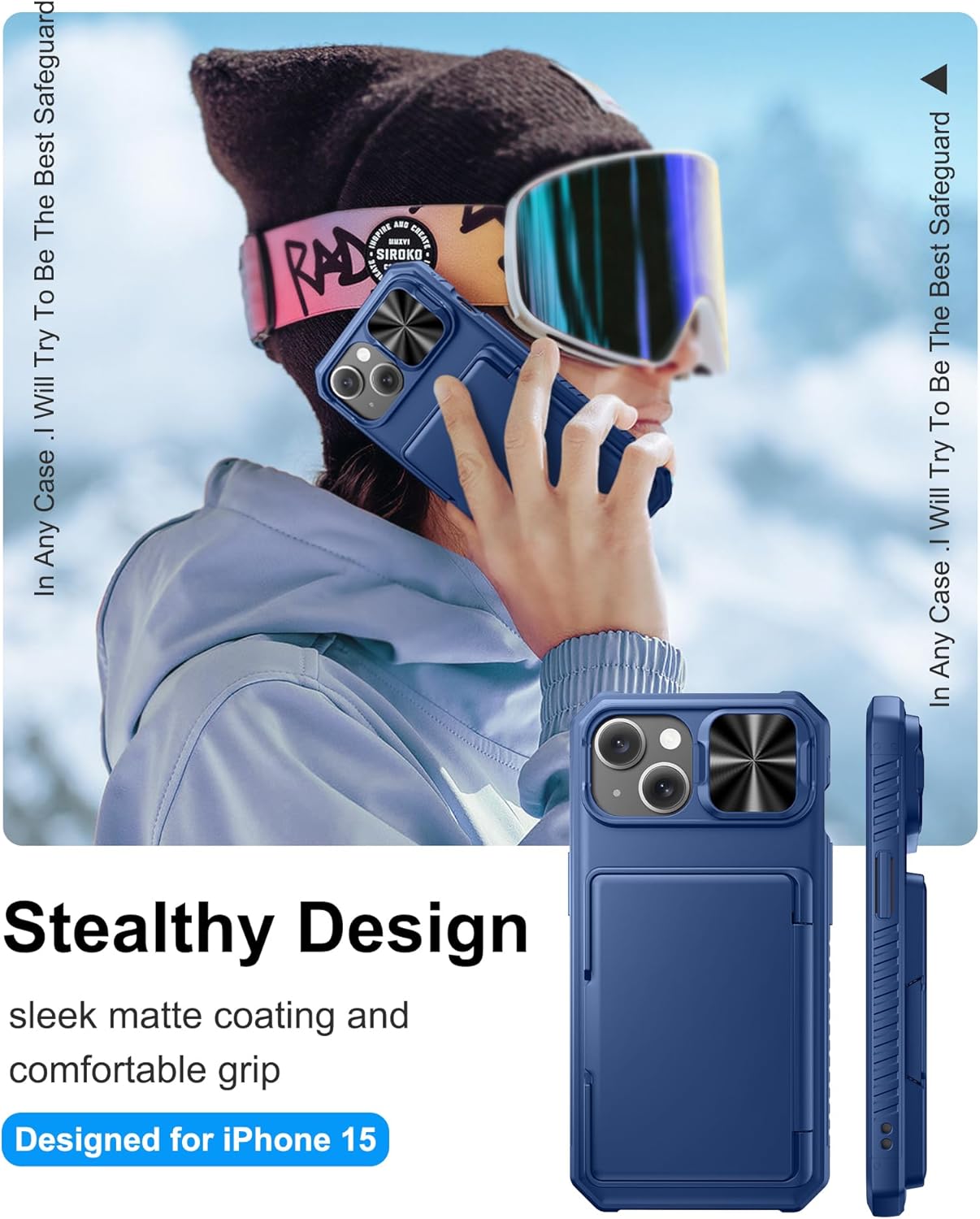 BXYJY for iPhone 15 Wallet Case with Screen Protector (Tempered Glass), Card Holder (4-5 Cards), Slide Camera Cover, Military Grade Drop Protection, Men Women Hard Case for iPhone 15, Blue