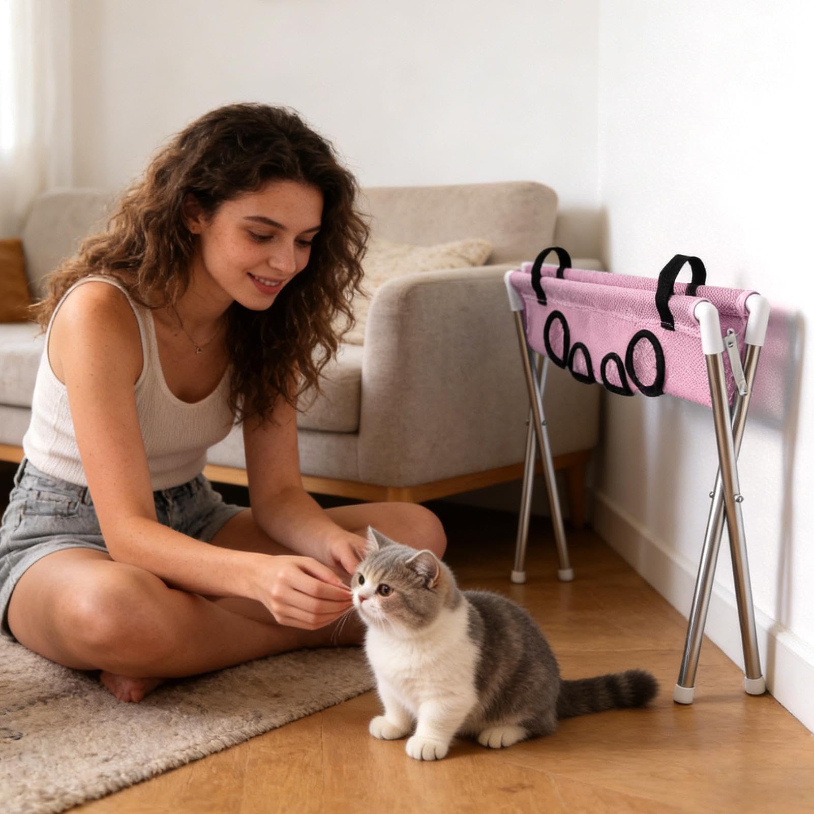 Hamaca para perro para recortar uñas, diseño de 8 agujeros, arnés de aseo para gatos, hamaca de corte de pelo de mascotas, para gatitos, cachorros, interiores, hogar, limpieza de oídos, cepillado de