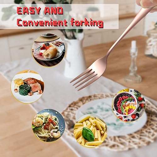 Miniatura 6 de KITWARE Juego de cubiertos de 12 cubiertos de color oro rosa con tenedores y cucharas de acero inoxidable para el hogar, juegos de utensilios de