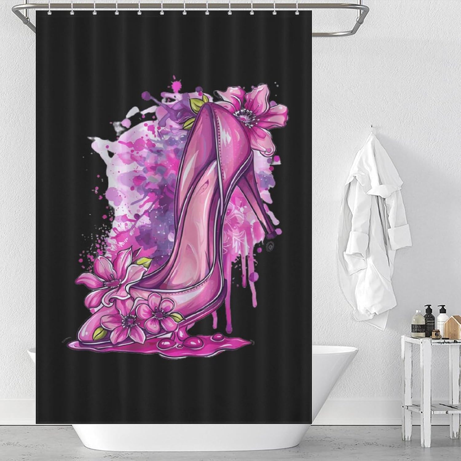 Watercolor High Hell Flowers Funny Shower Curtains Washable Bath Curtain Liner with Hooks for Bathroom Bath Tubs 48x72Inch（122x183cm）