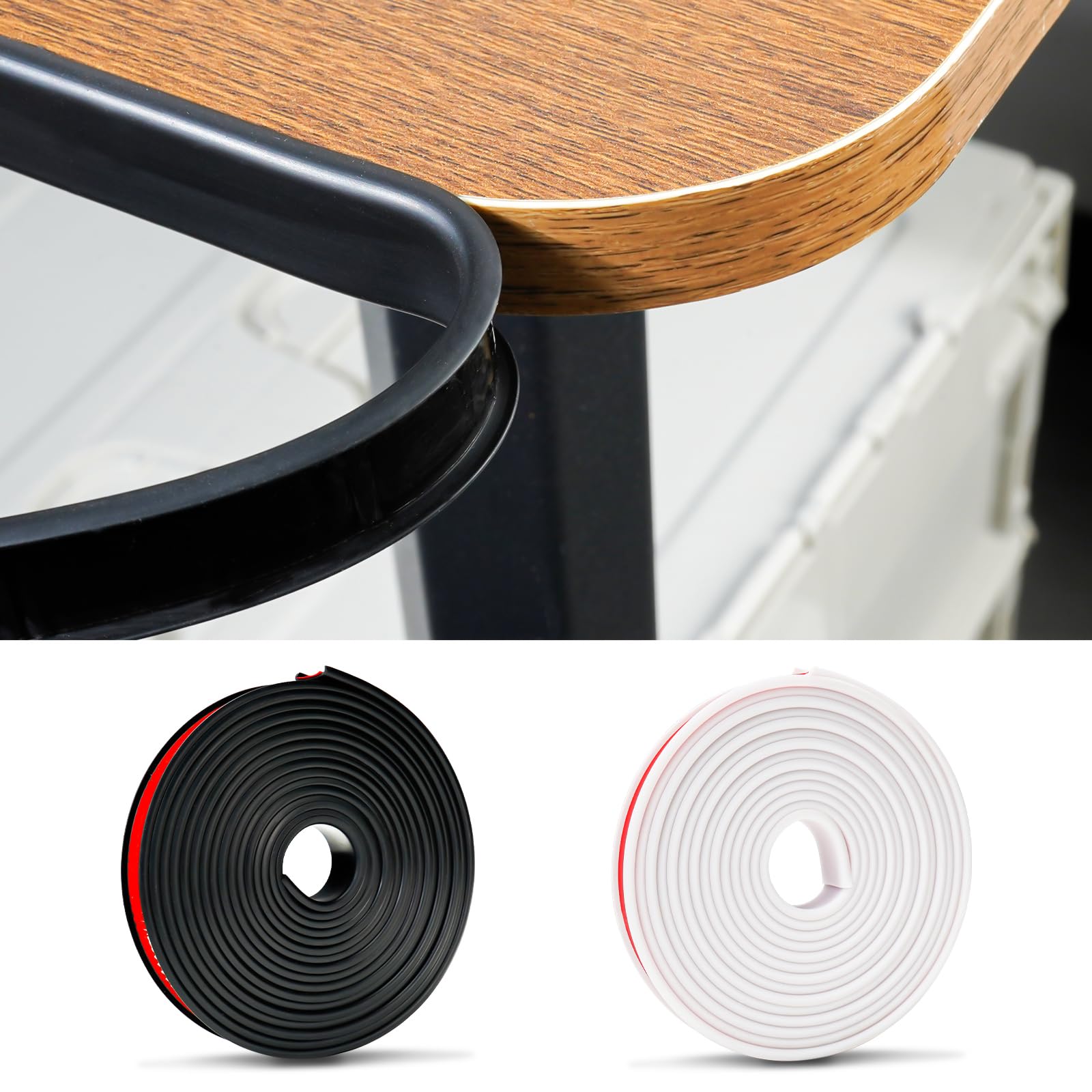 U-Shape Black TPE Edge Banding, 16.4 Ft Self-Adhesive Trim for Furniture, Shelves, Countertops