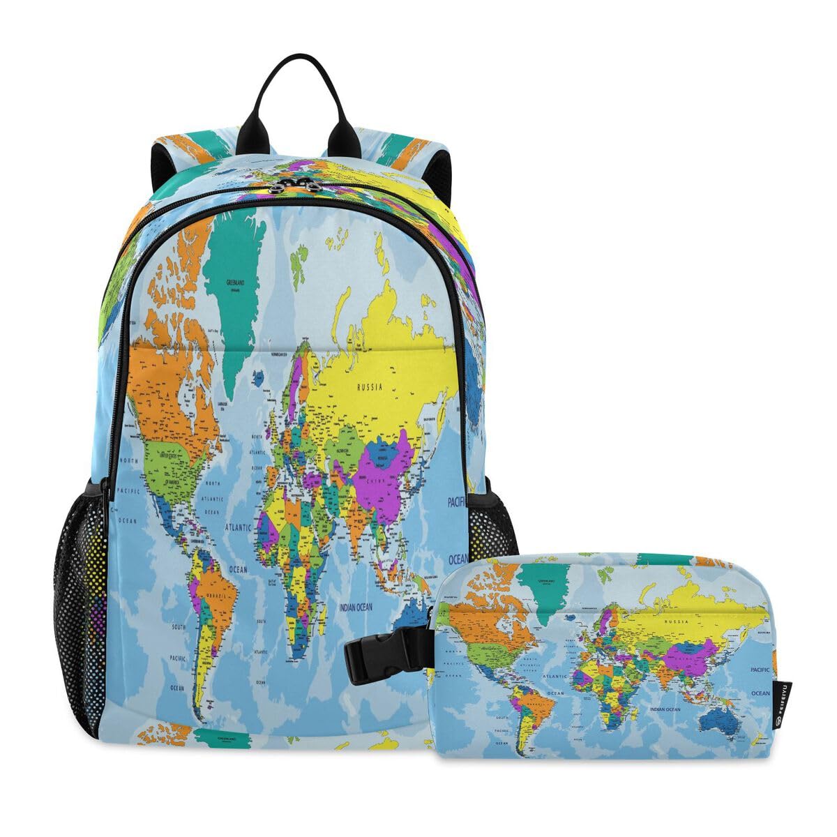 Sac à dos enfant et lunch bag carte du monde Mnsruu contre les fuites