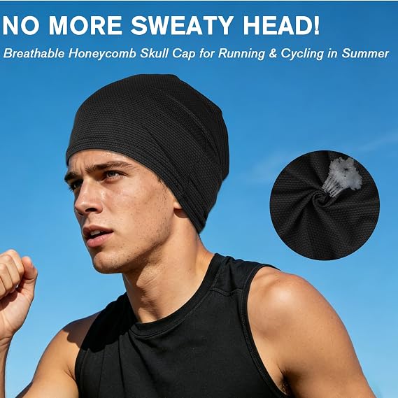2-Pack Cooling Skull Cap for Women Men, Lightweight Beanie Running Hat, Breathable Sports Cycling Sweat Wicking Caps