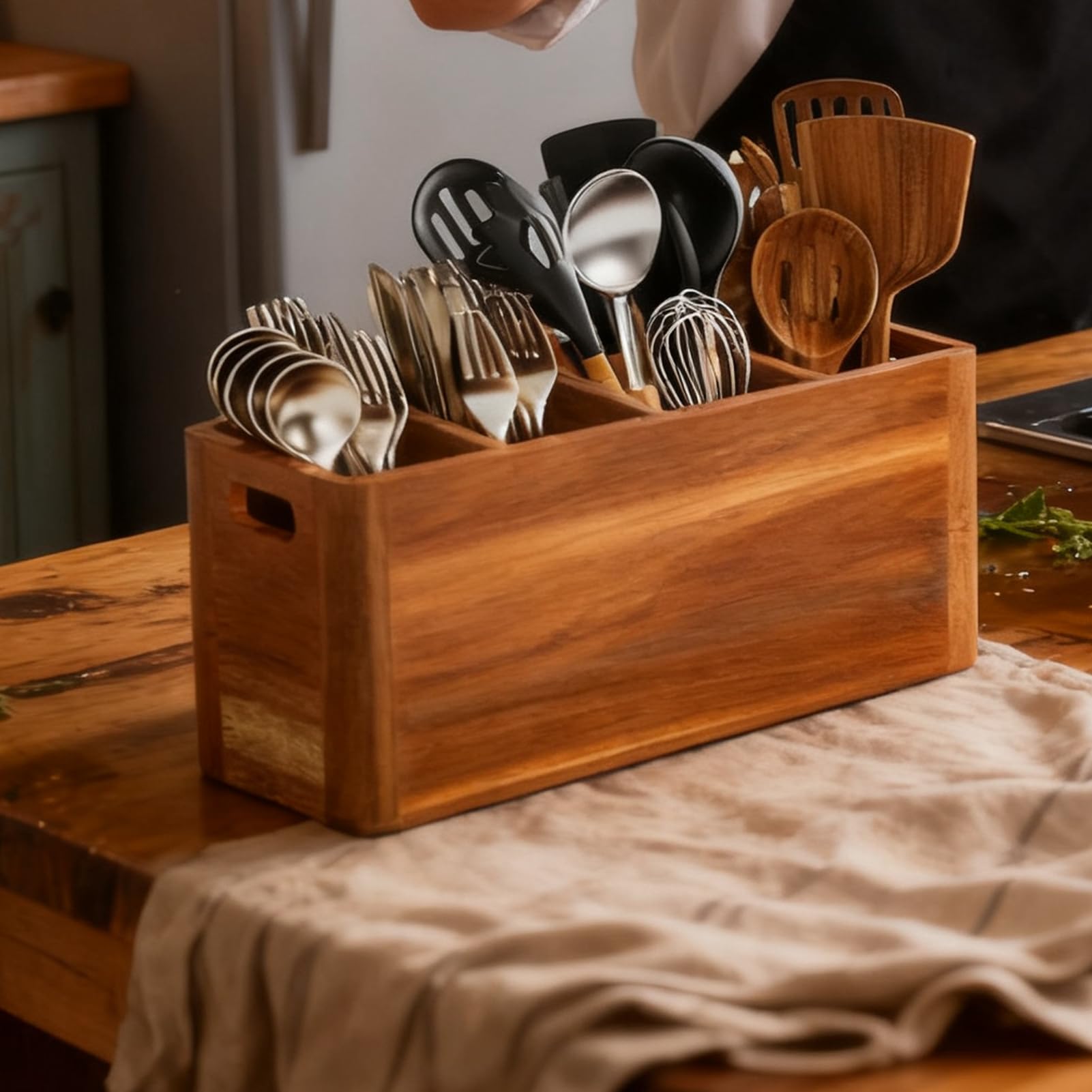 Küchenutensilien Halter Für Die Arbeitsplatte - Besteck Organizer aus Holz für die Arbeitsplatte - Löffelorganizer Für Den Tisch - Für Die Verwendung In Haushalt Und Für Schrank Bei Party An Weihnacht