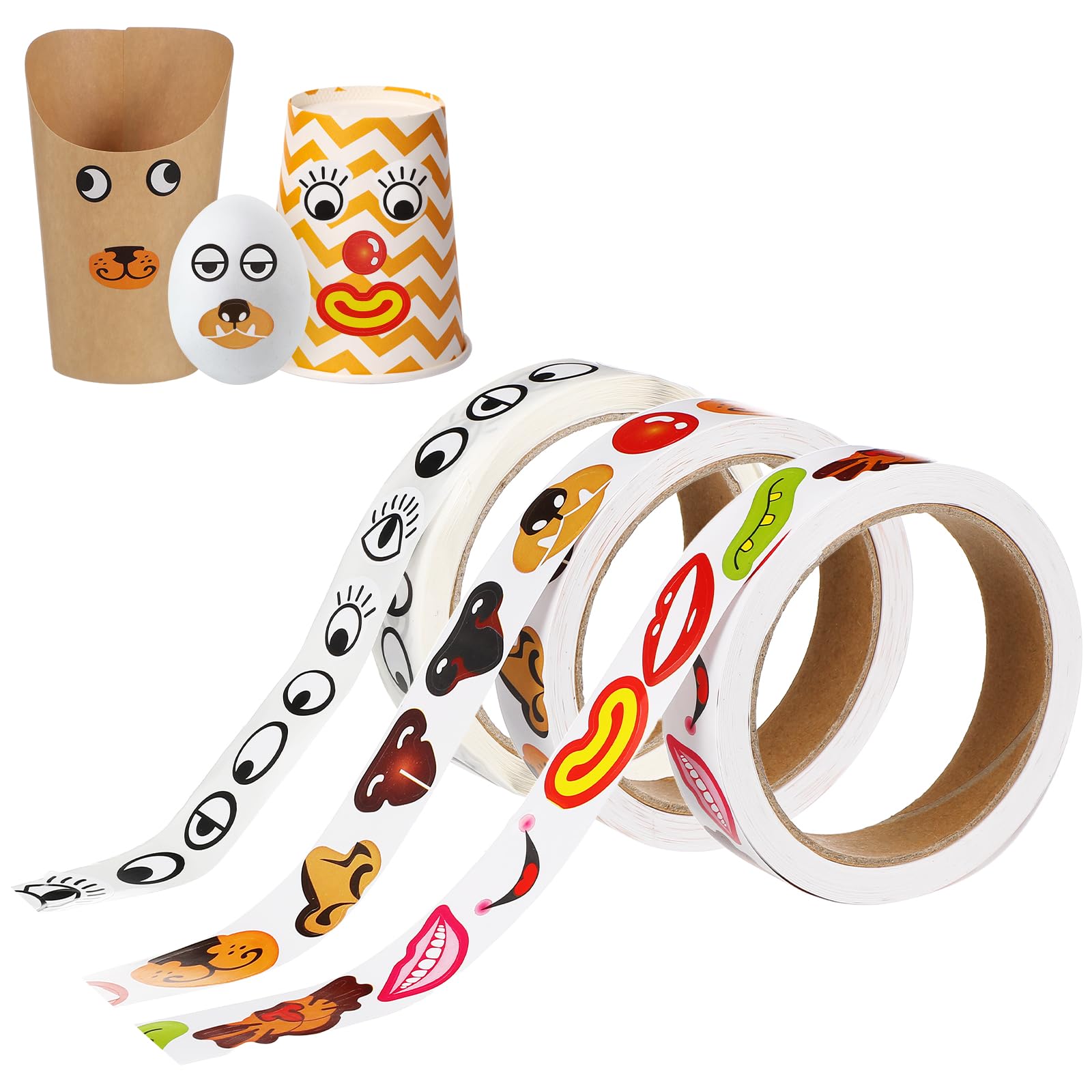 Autocollants Créatifs Yeux, Nez, Bouche - 3 Rouleaux - Pour Décorer Bouteilles, Carnets, Téléphones - Activités Enfants