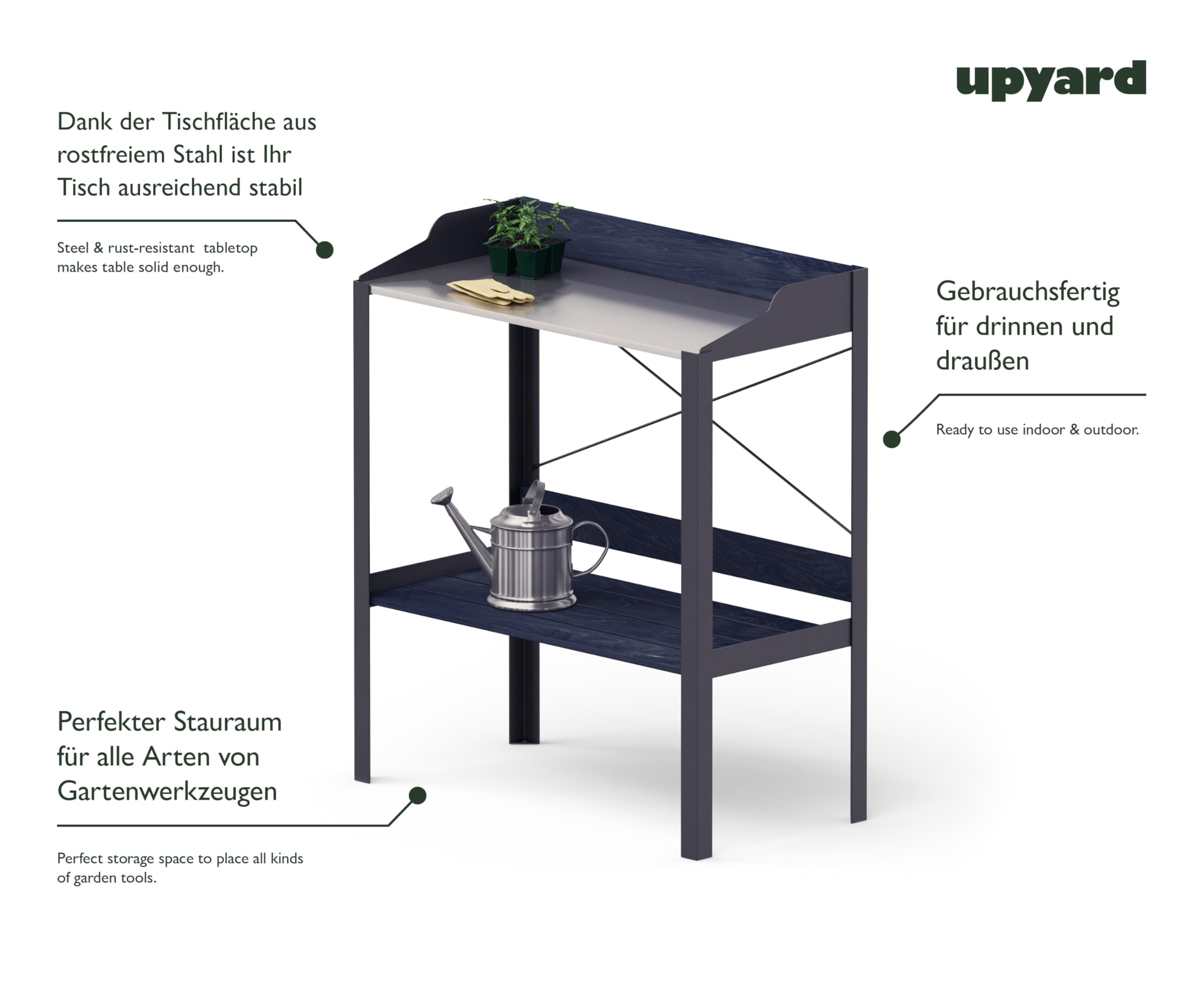 Upyard Planting Table Modern - moderner Pflanztisch aus Naturholz - erhöhter wetterfester Gärtnertisch für Balkon und Garten, 80x39x92, Schwarz