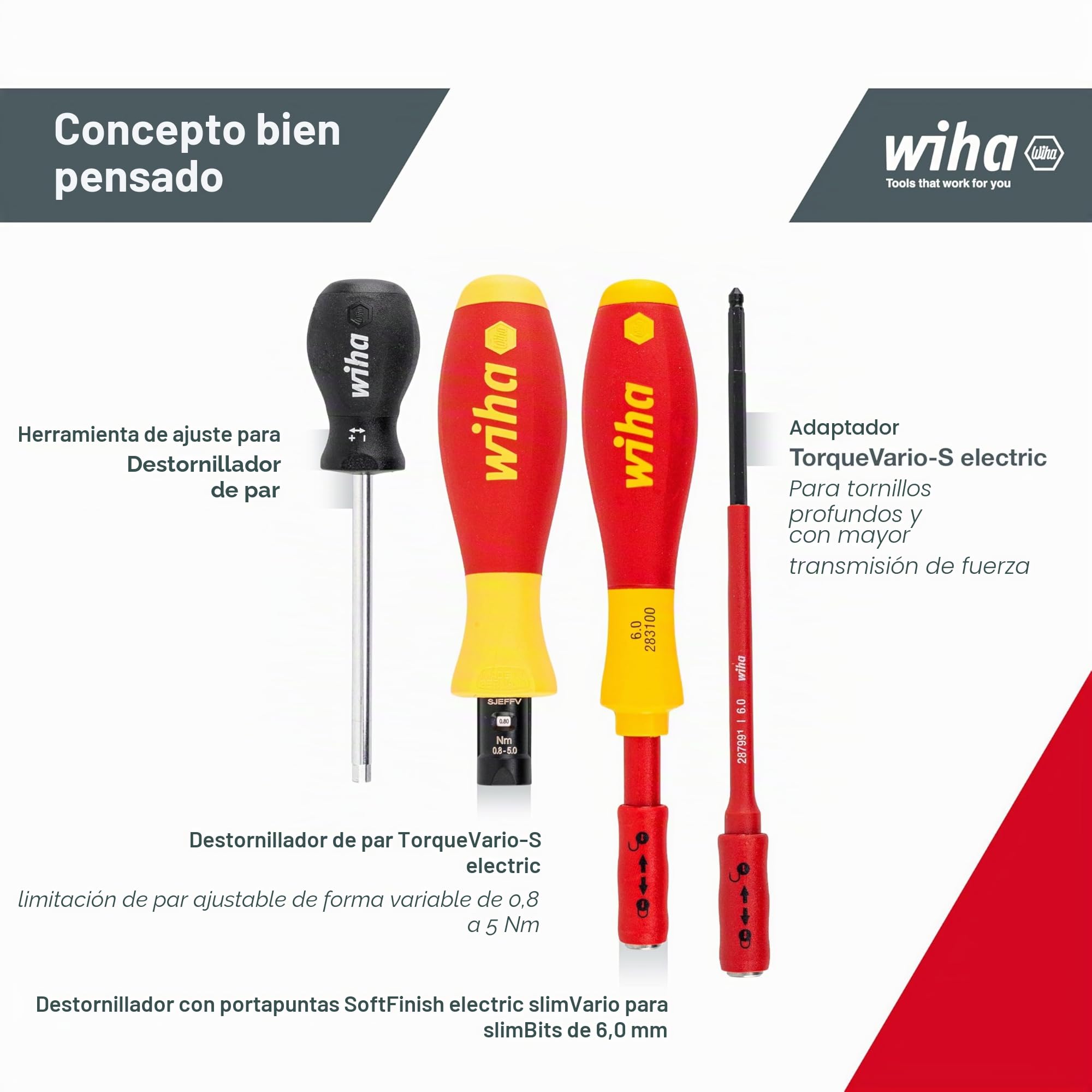 Wiha Juego destornilladores dinamométricos TorqueVario-S electric | VDE | (40674) Set mixto 14 pzas 0,8-5,0 Nm incl. slimBits, estuche plegable I plano, Phillips, PlusMinus I dinamométrico
