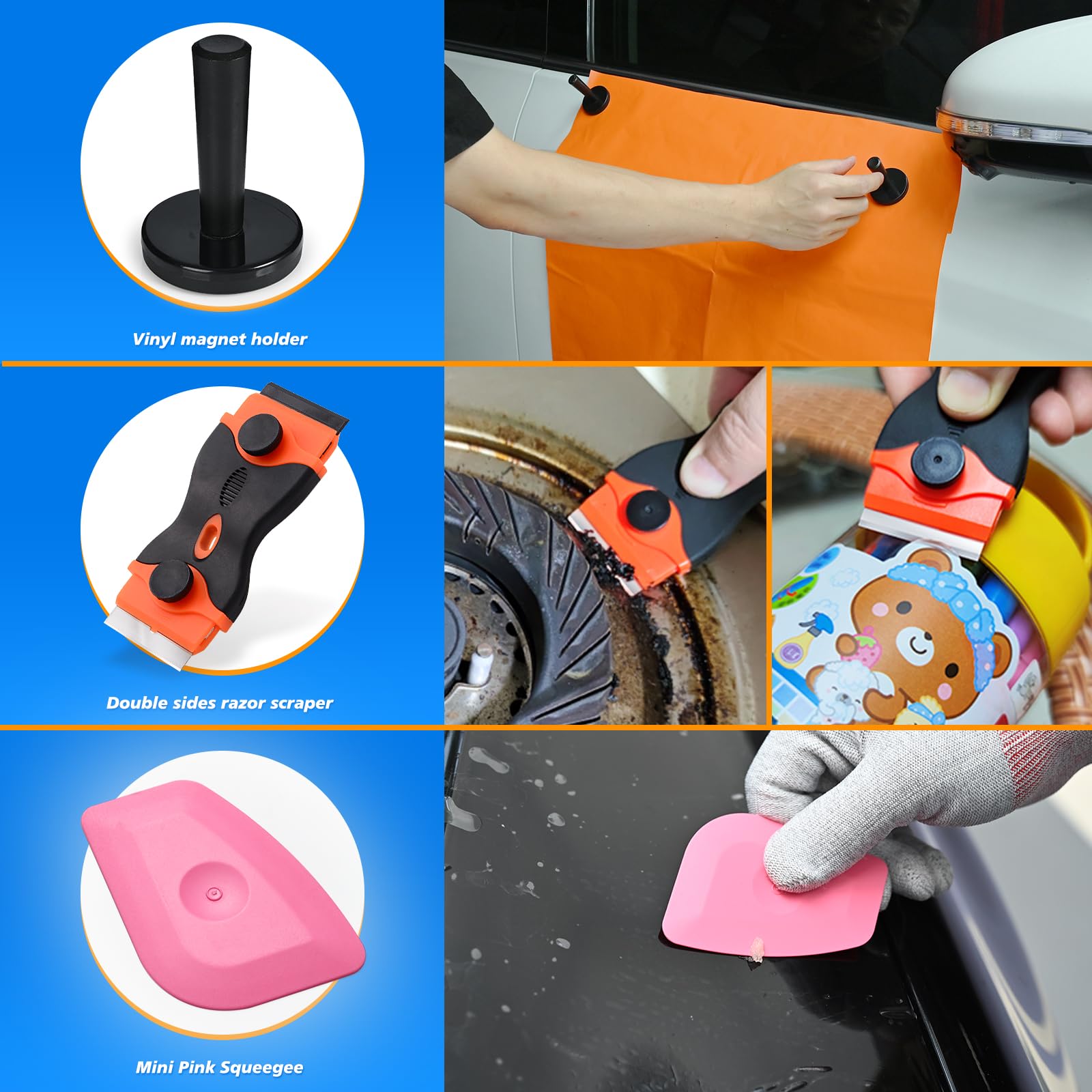 EHDIS Kit Herramientas para la Instalación de Vinilos, con Cutter, Cuchillas, Espatula Vinilo, Mini Espatula, Guantes, Imanes, para Ventanas, Muebles y Coche