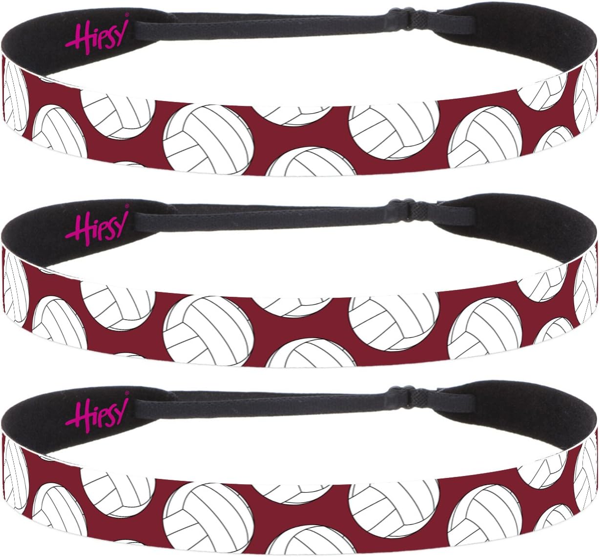 Hipsy Adjustable NO Slip Maroon Burgundy Volleyball Headbands for Women & Girls