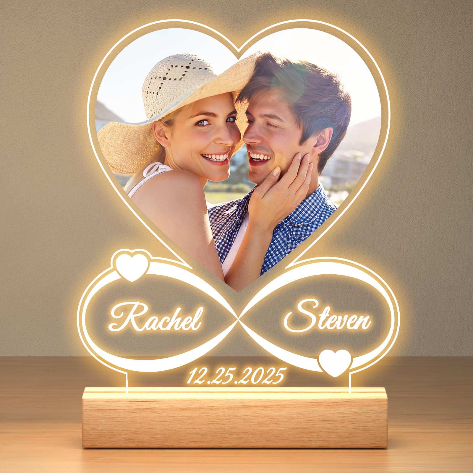 Sponsored Ad - Custom Picture Frames with Photo, Custom Photo Frame with Night Light, Personalized Picture Frame, Personalized Anniversary Valentines Day Gifts for Women Men Him Her Girlfriend Boyfriend Couple Wife