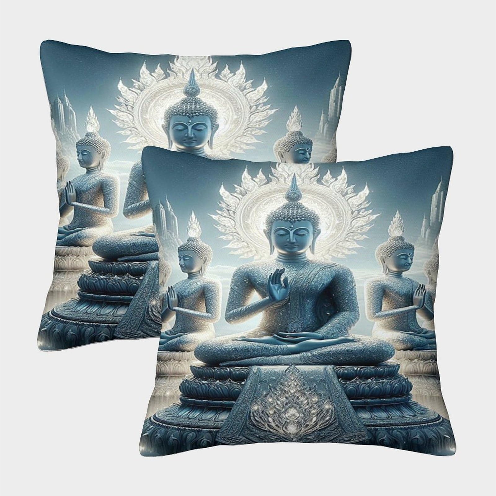 TNFHSOFT Buddhism Cushion Cover Set of 2 Decorative Machine Washable Pillowcases Square Cushions with Invisible Zipper Cushion Covers for Sofa Car Bed Outdoor Decor Throw Pillow Case 50x50cm