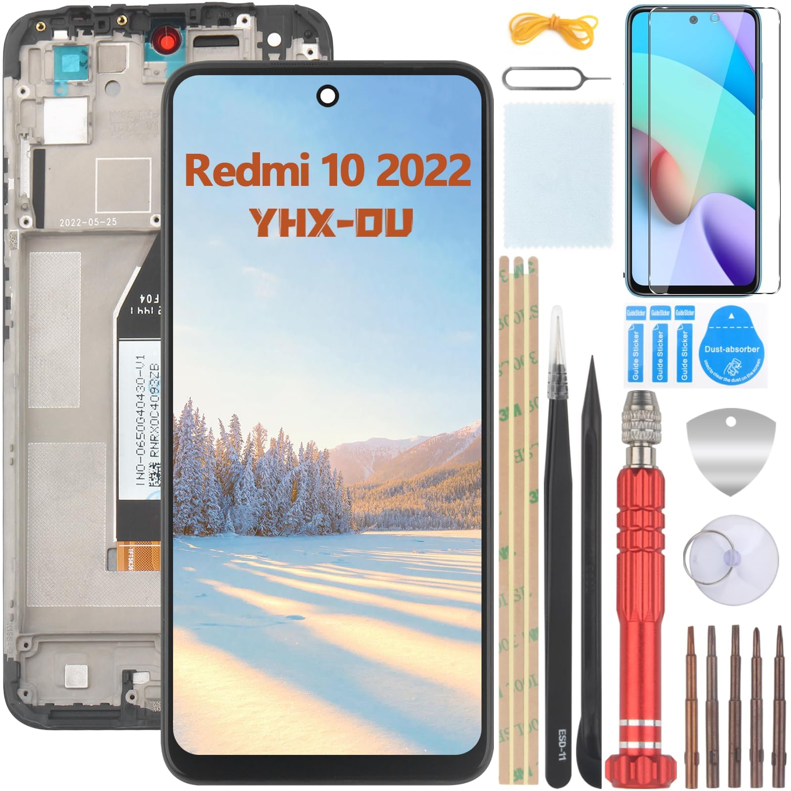 RongZy Schermo LCD per Xiaomi Redmi 10 4G 21061119AG / Redmi 10 2022 21121119SG Display Touch Screen Digitizer Parti di Ricambio di Riparazione con Strumenti(Nero