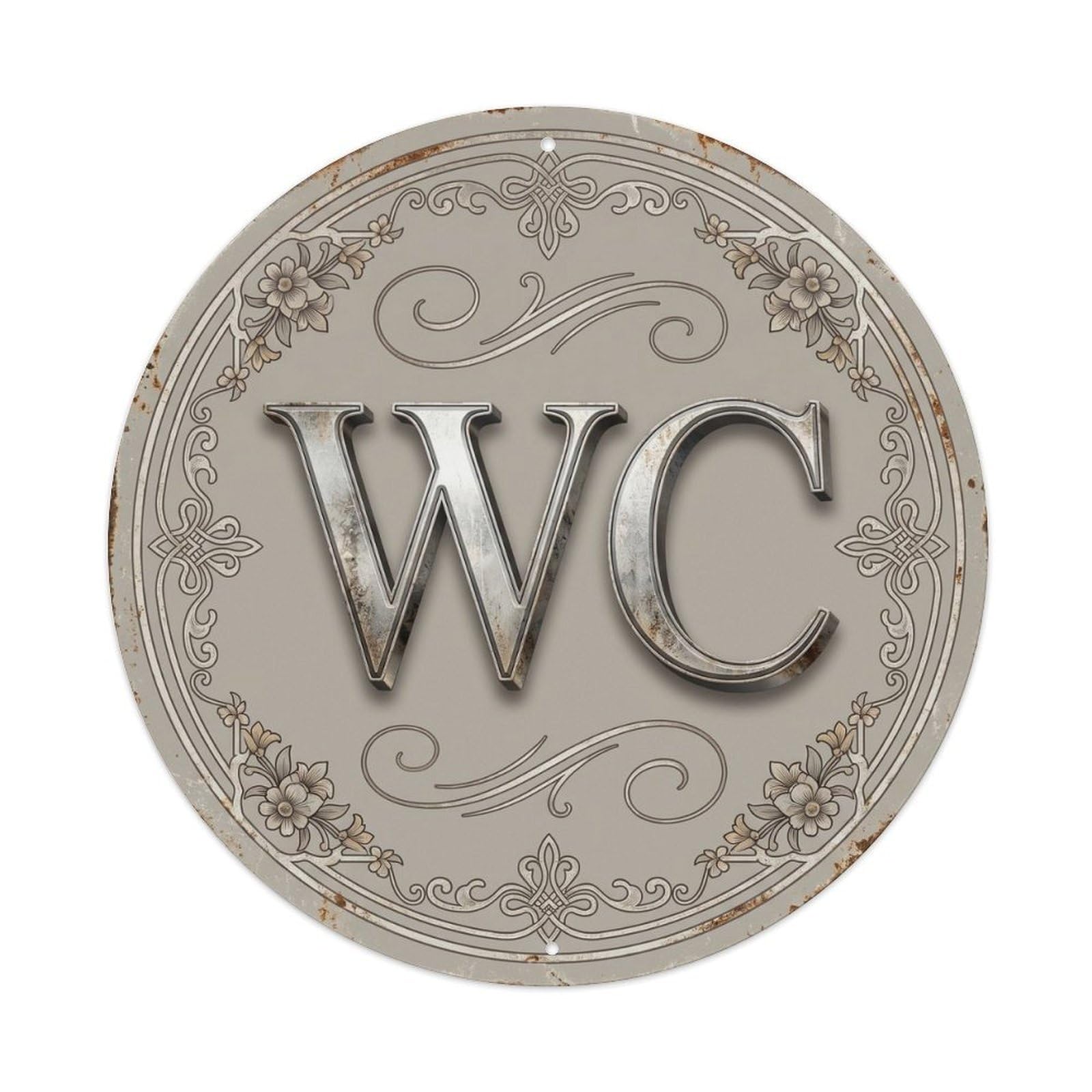 Fqcyn Style Toilet （Wc） Shabby Vintage Restroom Shield Metal Tin Sign Plaque Wall Decor For Cafe, Club Bar, Office, Home Garden Round Metal Poster 8X8inch