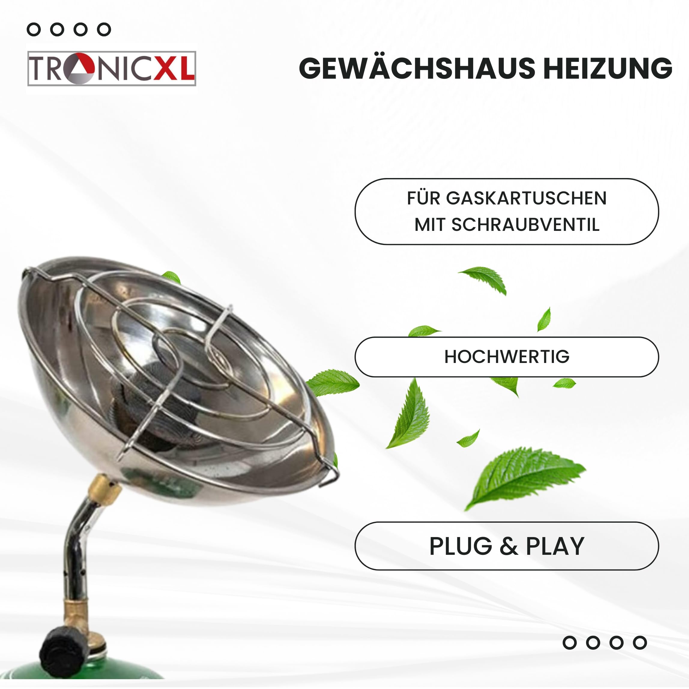 TronicXL Gewächshaus Heizung Grow ohne Strom Grower Anbau Outdoor Zubehör für Gas Kartuschen Schraubventil