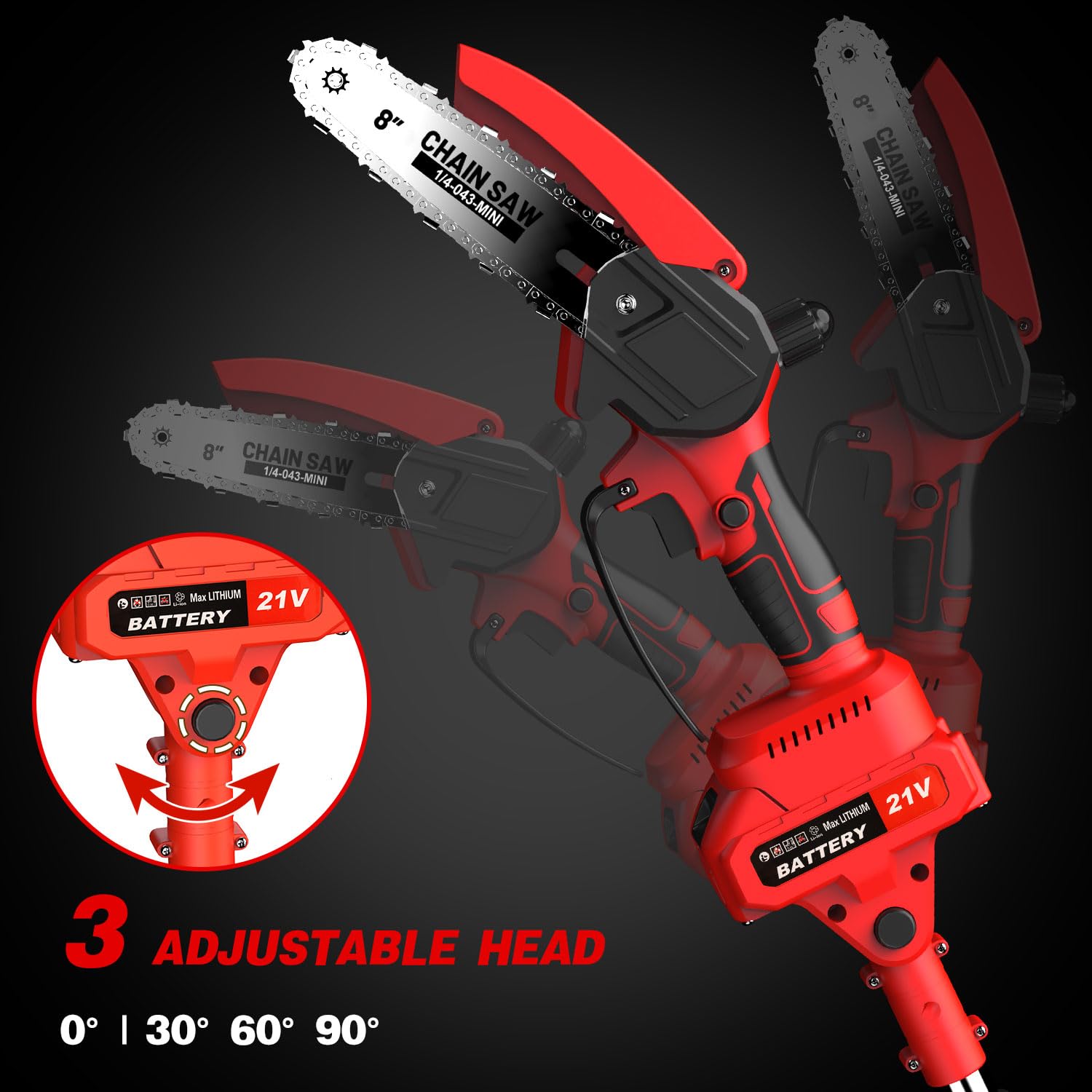 Forbice da Potatura a Batteria,2 in 1 Motosega Telescopico,Mini Motosega,8 Pollici Sega Elettrica Telescopica per Potatura,Con Guanti,Occhiali Protettivi,per Taglio Del Legno,Alberi e Giardini(rosso)