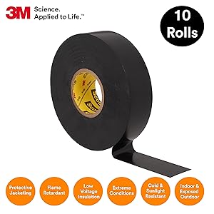 3M Scotch Super 33+ Electrical Tape - 3/4 in x 76 ft, Premium Grade All-Weather Vinyl, Resistant to Abrasion, Moisture, Corrosion, Alkalies - Long Roll, 1 in Core, Black, 10 Roll Pack