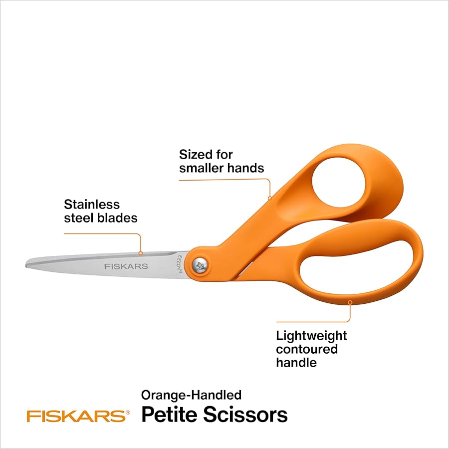 Fiskars Petite Original Orange-Handled Scissors, Crafting and Sewing Stainless Steel Scissors for Smaller Hands, Ergonomic Handle, Paper and Fabric Supplies for Office, Arts, and Crafts - image 2