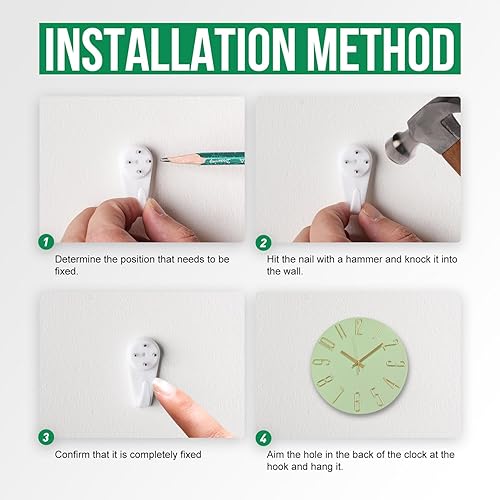 Miniatura 9 de Reloj de pared de 12 pulgadas, silencioso, sin tictac, de madera de imitación, reloj redondo verde, decoración moderna, figuras 3D, relojes de pared