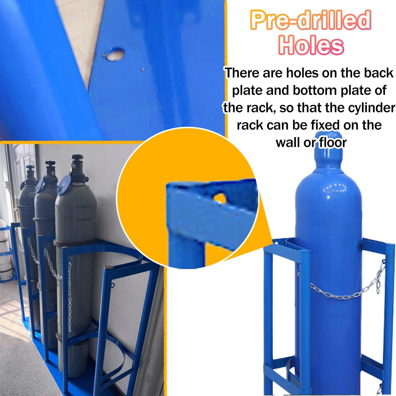Cilindros de Gas Independientes con Base de Acero, Aptos para Tanques de nitrógeno y dióxido de Carbono/oxígeno de 10 a 34 Pulgadas. Estante para Almacenamiento de oxígeno (65x22x60cm), Idea