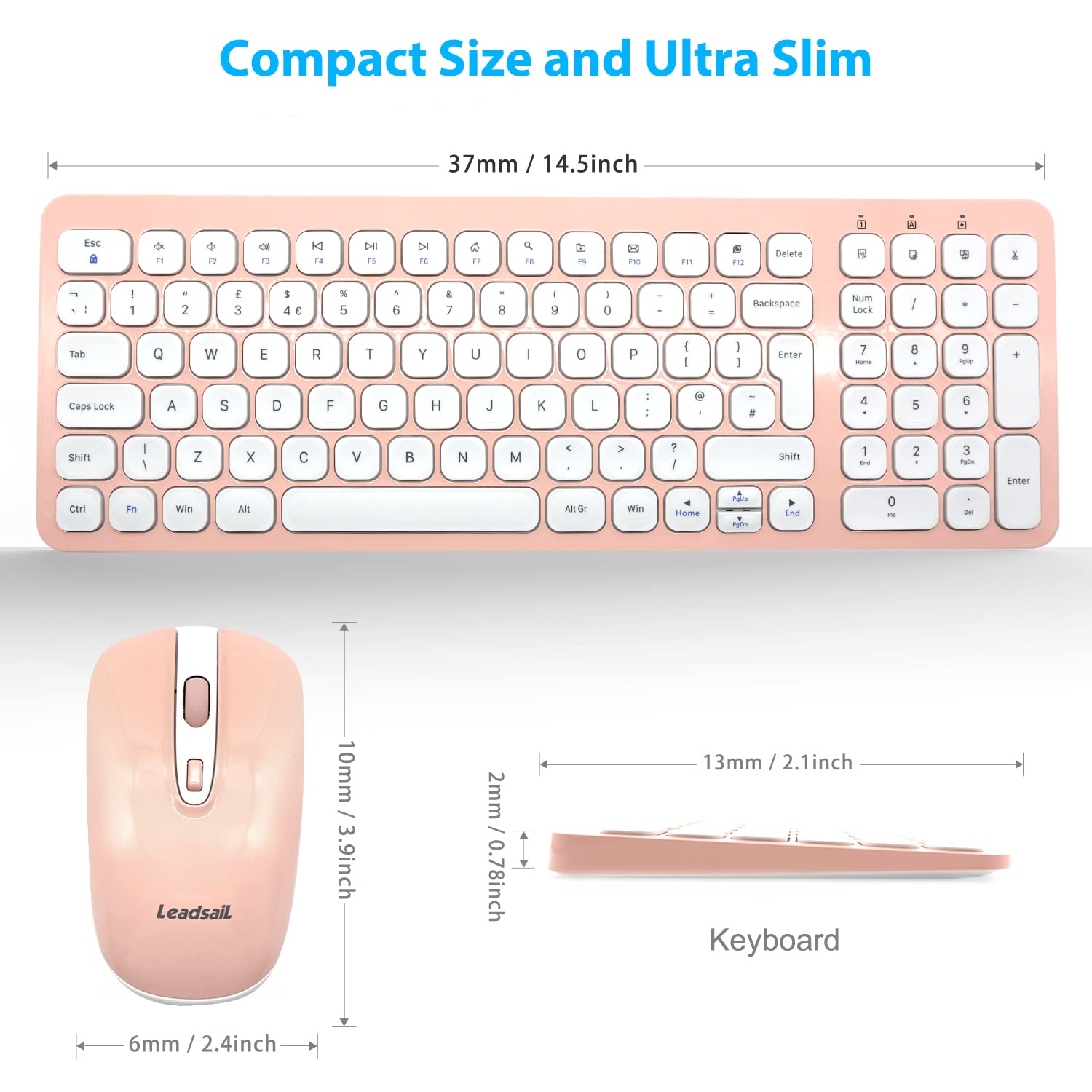 LeadsaiL Tastiera Wireless, Wireless Keyboard Full Size, Italiano QWERTY Layout Ergonomico USB 2.4Ghz con Tastierino Numerico per PC, Laptop, Mac OS, Macbook Pro/Air, Windows-Rosa