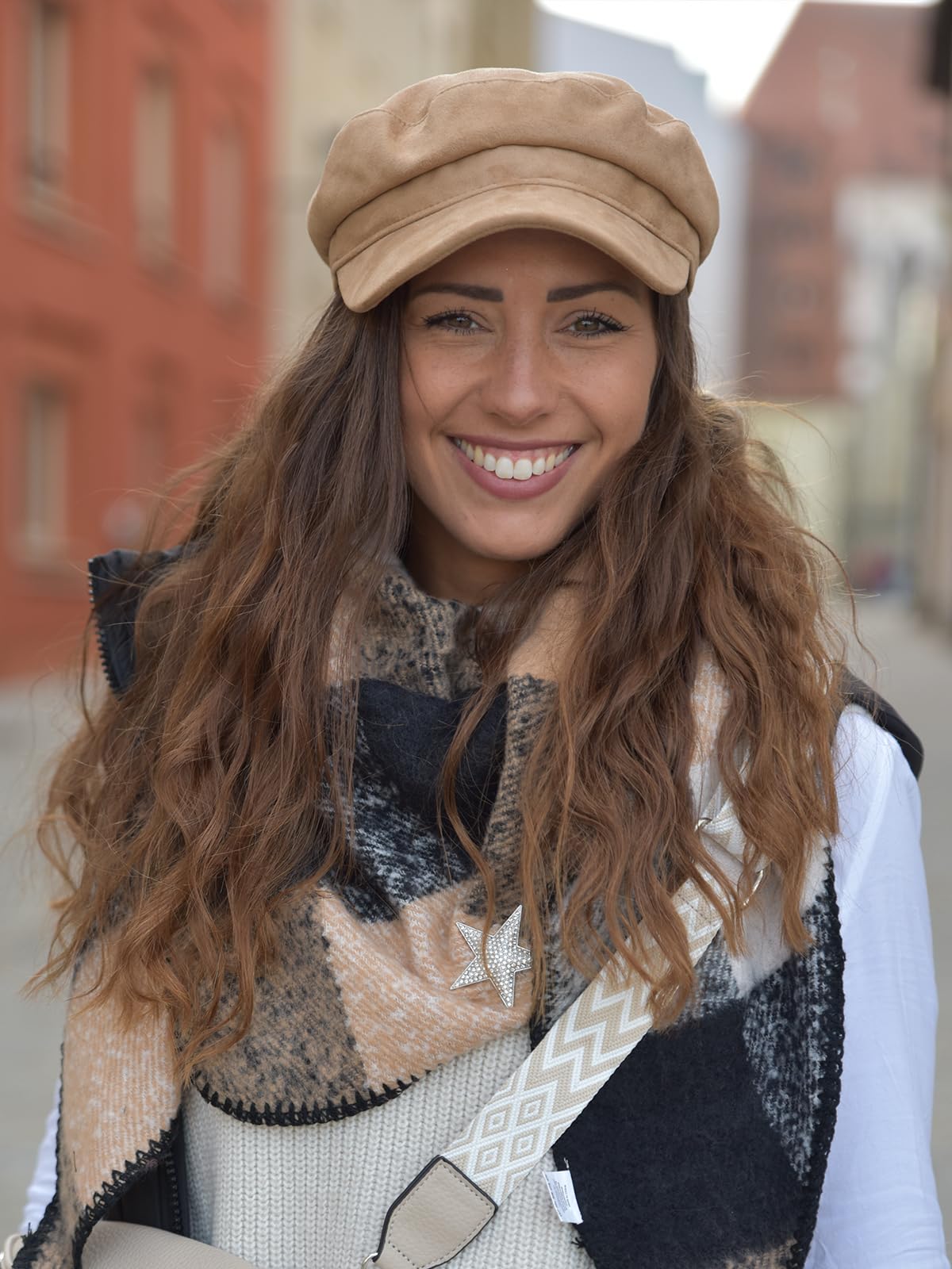 styleBREAKER Damska czapka balonowa o wyglądzie miękkiej skóry welurowej, czapka z daszkiem, czapka Bakerboy, Newsboy Cap 04023091