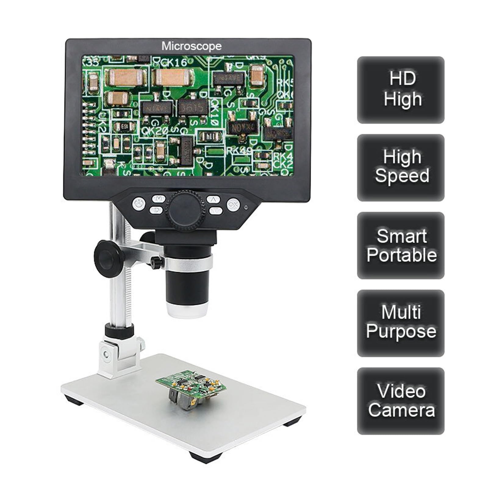 Microscopio, Microscopio Digital Portátil De 1200X, Vídeo LCD 7 ", 12MP For Soldadura, Inspección Electrónica PCB, Zoom Continuo