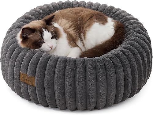 COZY KISS 猫咪安抚床 甜甜圈猫窝 小型圆形狗床 23英寸 灰色