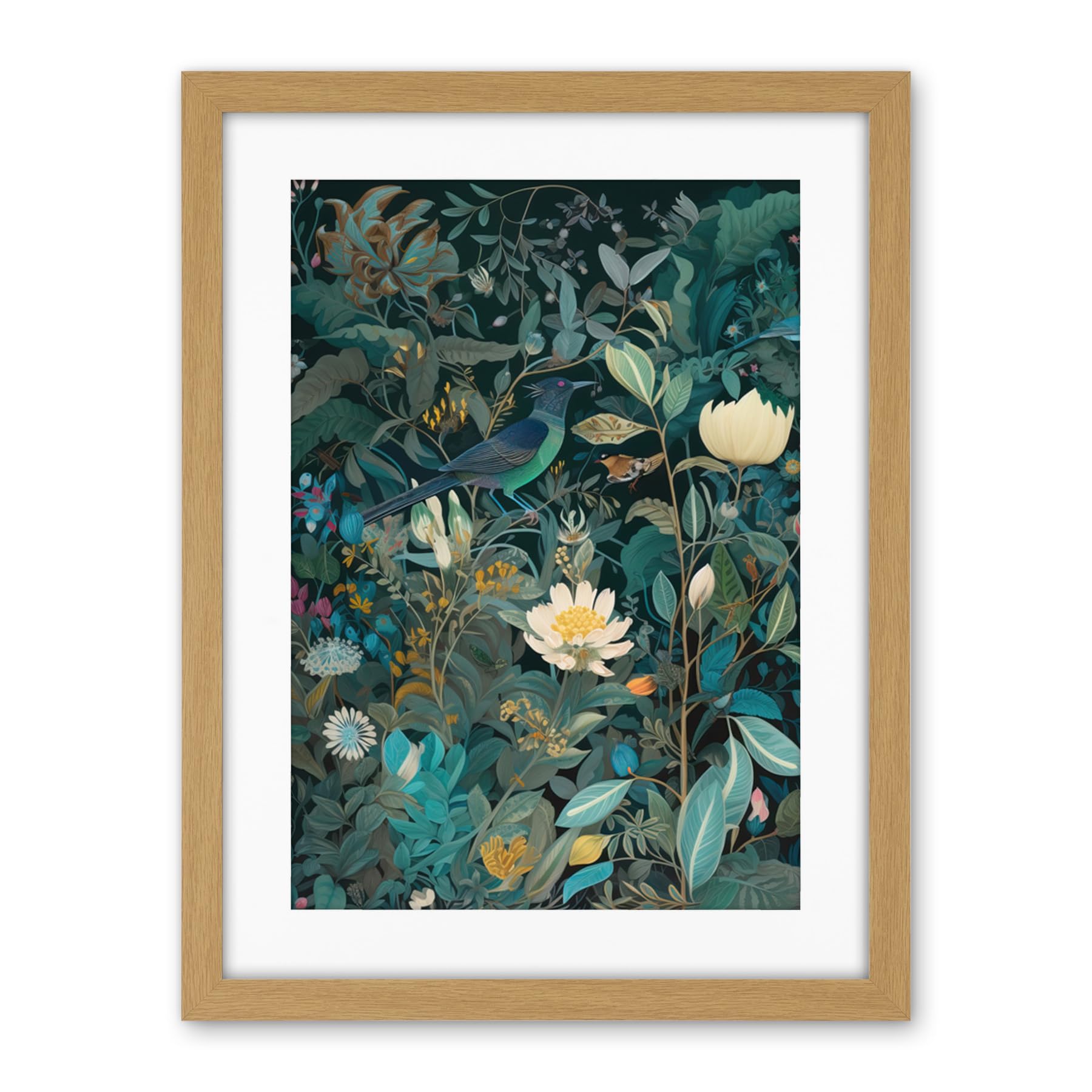 Artery8 Audubon Style Birds in Blooming Wildflower Field Artwork Framed Wall Art Print 18X24 Inch