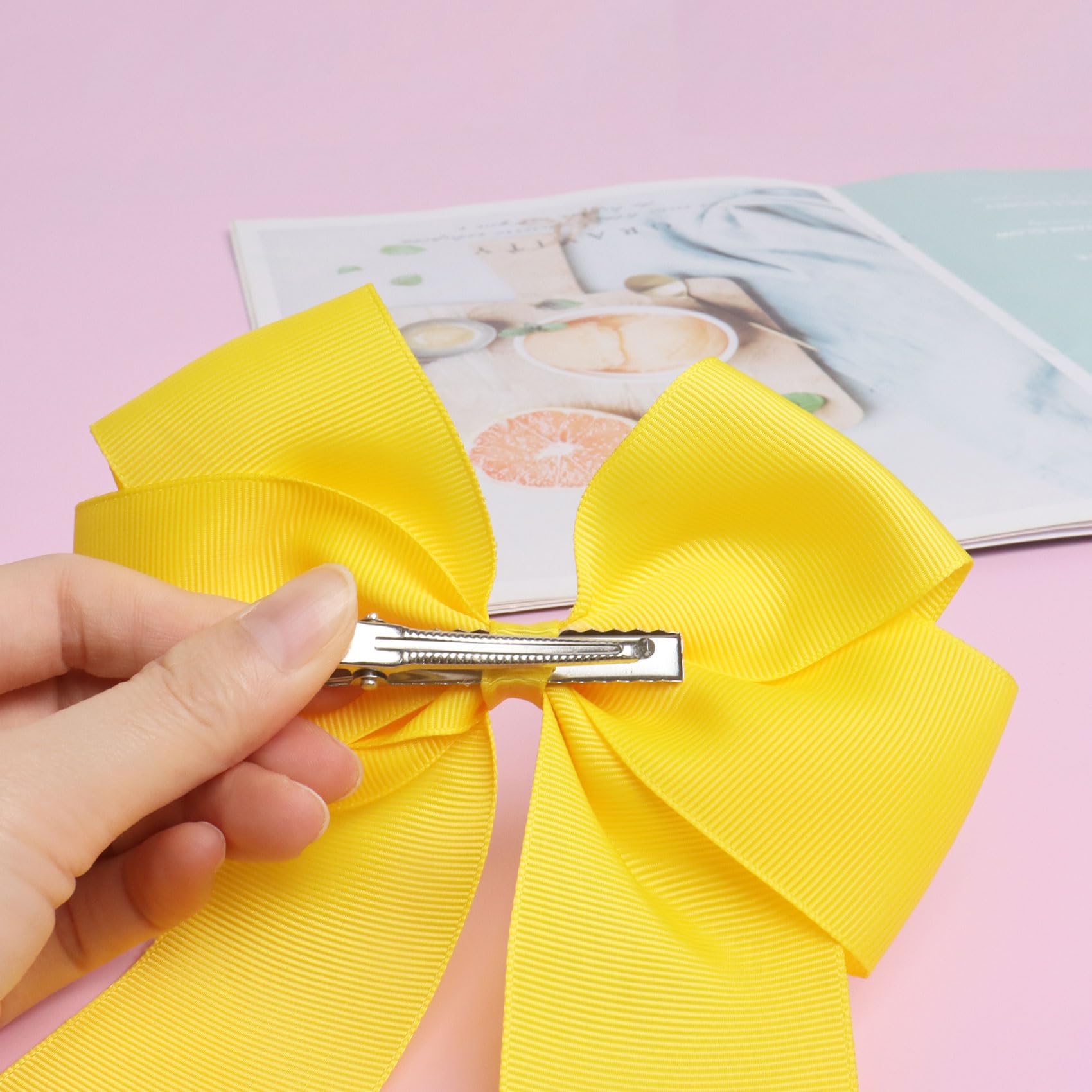 Nideen 2 Pack 6 inch Bow Hair Clips, Large Hair Barrette Clips for Women & Girls, Yellow Bow - Image 4