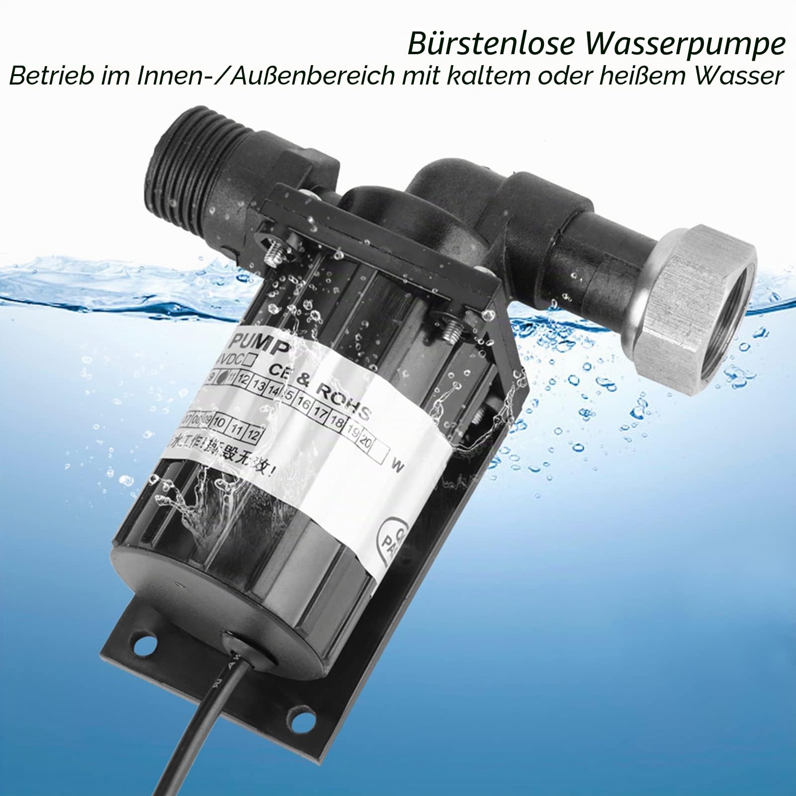 Hilitand DC 12 V Wasserpumpe, bürstenlos, tauchfähig, Dauerstrom, 10 W – funktioniert im Innen- und Außenbereich mit kaltem oder warmem Wasser, geräuscharm und geringer Energieverbrauch