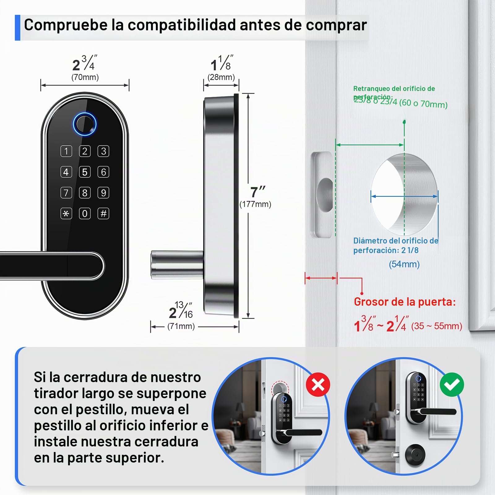 Cerradura inteligente de puerta digital, entrada sin llave, cerradura de huellas dactilares para puerta delantera