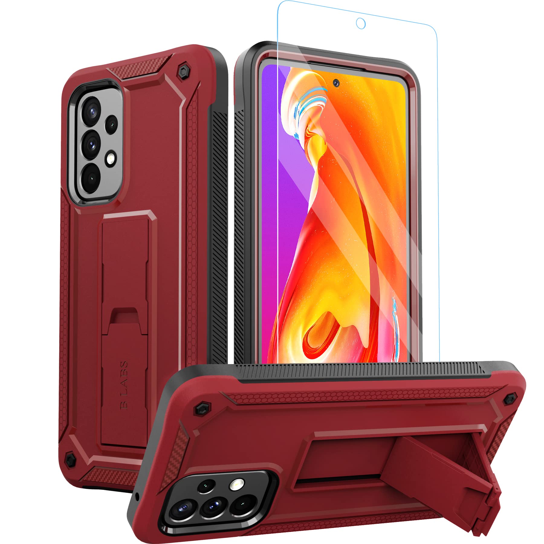 for Samsung Galaxy A53 5G Phone Case [Mili-Grade Shockproof] [1X Separate Screen Protector] with Kickstand Case Matte Textured Full Heavy Duty Shockproof TPU Bumper Anti-Scratch A53 Case, Red