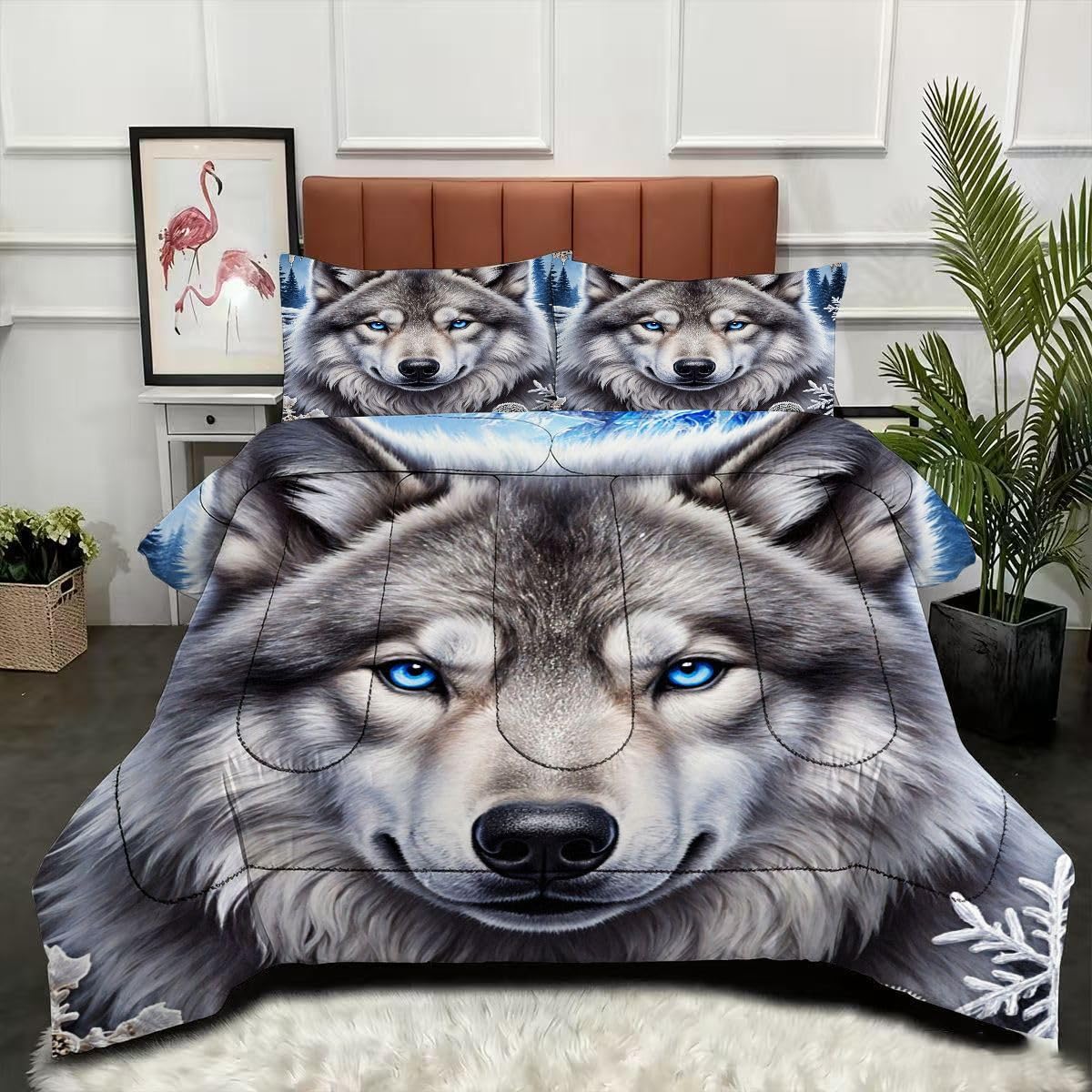 Couette 240x260 cm loup 3D anti-irritation grand lit adulte